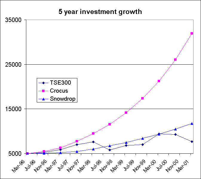 Growth of 3 investments over 5 years